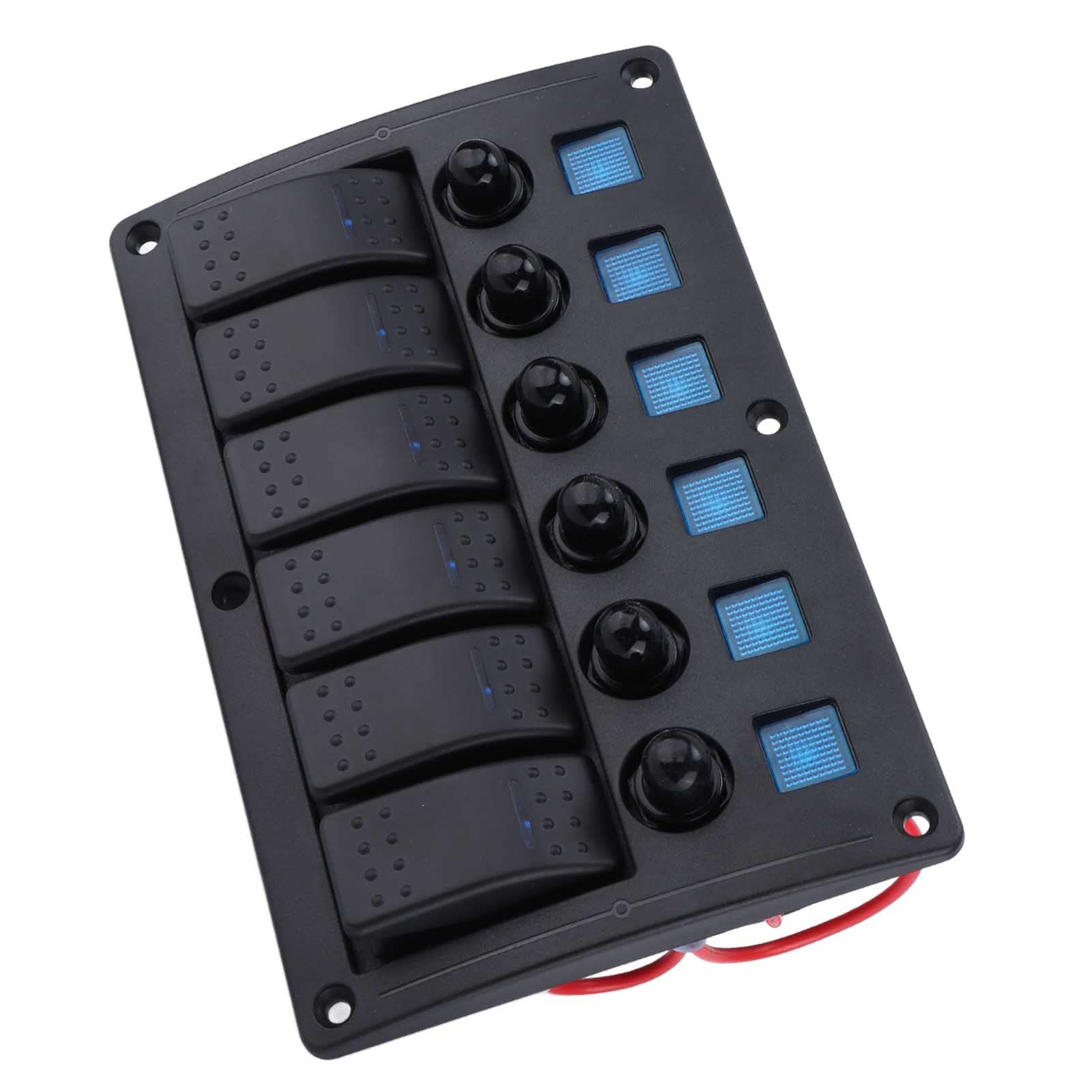 FILFEEL Pannello Interruttori a Bilanciere a 6 Gang con Porte di Ricarica USB, Indicatore LED Blu 12V-24V, IP65 per Barche, SUV, Trattori, Yacht e Veicoli
