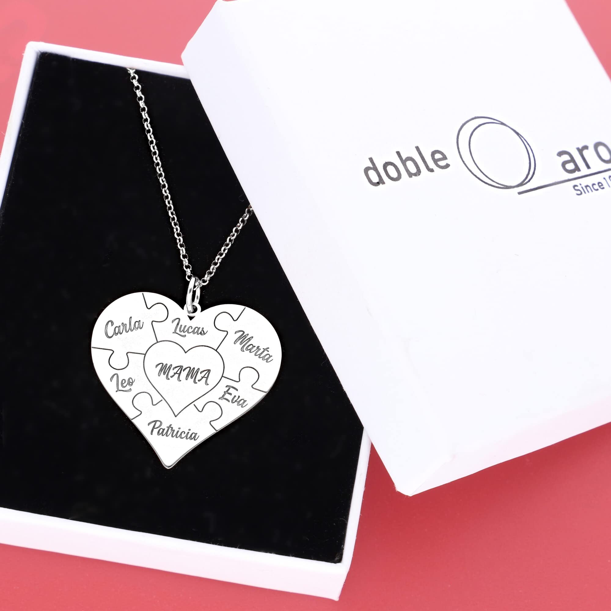 Colgante Corazón Puzzle Personalizado - Plata de Ley 925/1000 para Mujer o Niña con Cadena en 45cm + Alargador – Collar Corazón Puzzle, perfecto para cualquier ocasión