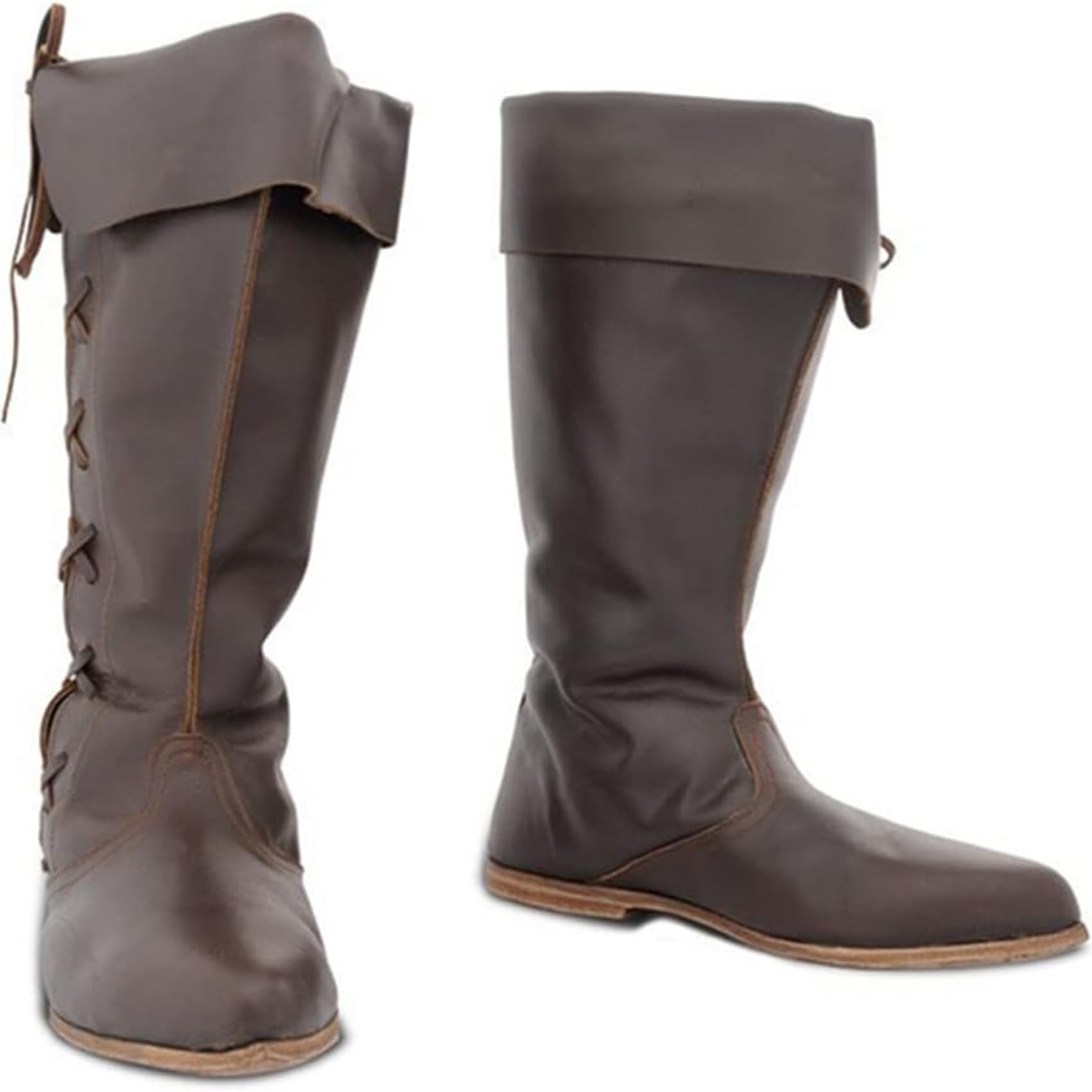 DJFOG Bottes de Chevalier médiévales pour Hommes, Bottes Hautes de Pirate Vintage, Bottes de Cowboy en Cuir PU, Accessoires de Costume de Cosplay d'halloween
