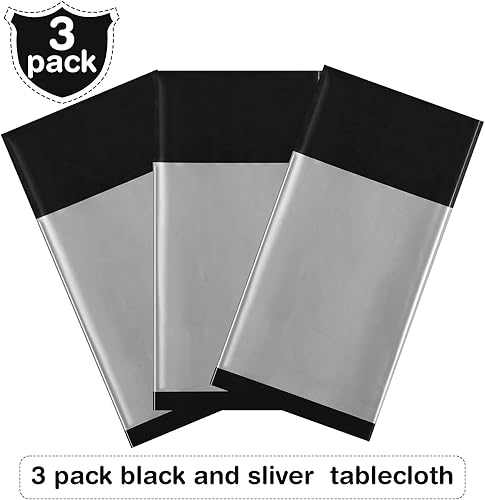 Miniatura 4 de Mantel de plástico negro de 3 piezas mantel rectangular desechable para graduación cumpleaños boda aniversario picnic eventos festivos fiesta