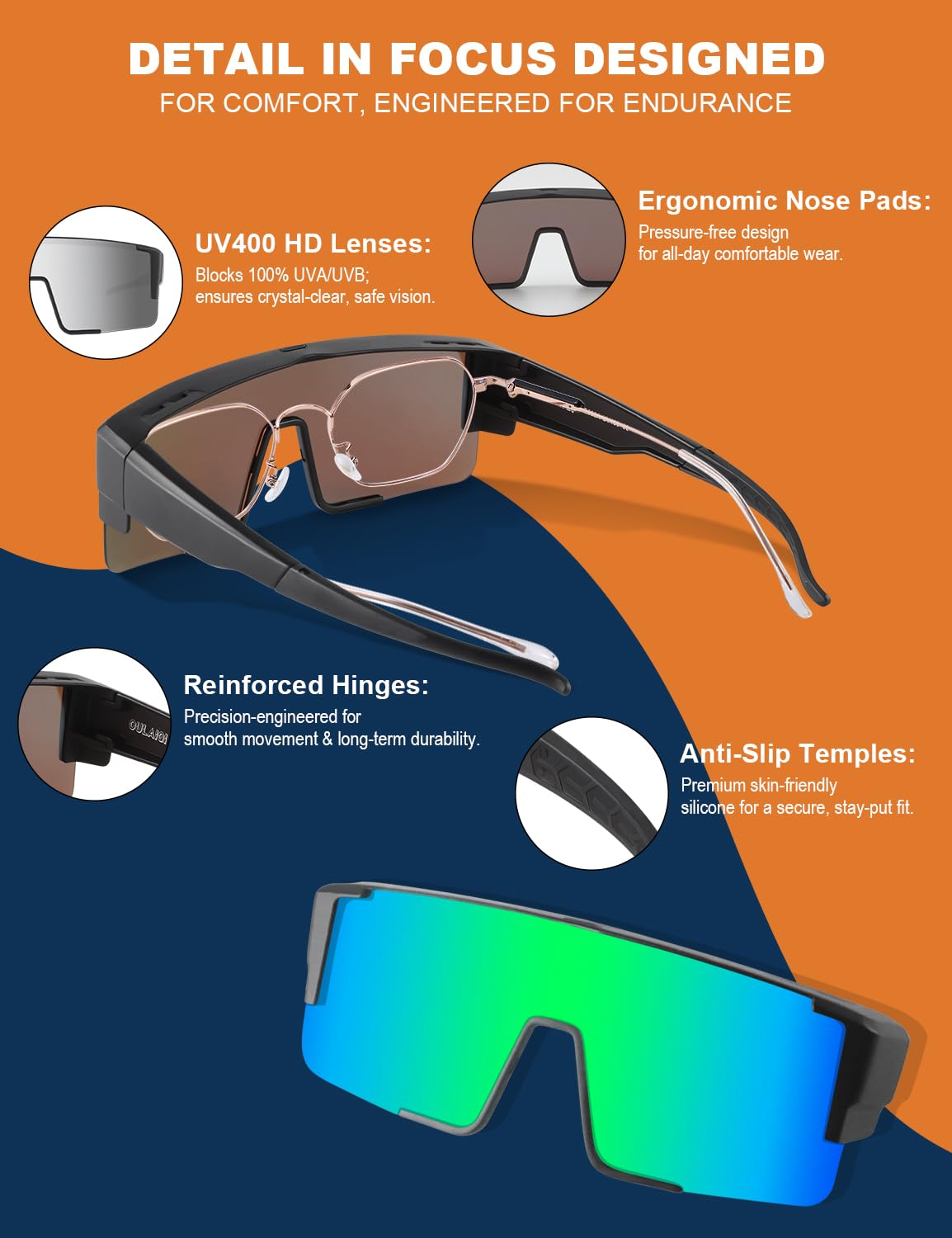 OULAIQI Lentes de sol polarizados para hombres y mujeres, UV400, envolventes para conducir, ciclismo, pesca