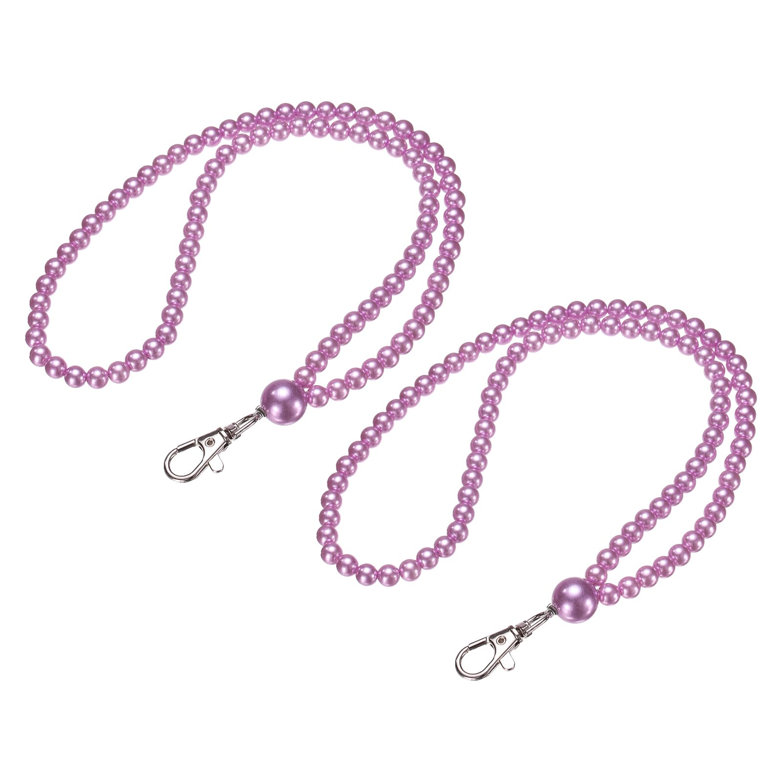 PATIKIL Faux Pearl Beaded Lanyard, 2 Pcs ID Badge Lanyard Cell Phone Chain Name Tag Keys Holder Stylish Keychain for Phone Case Women Keys Card Phone, Purple