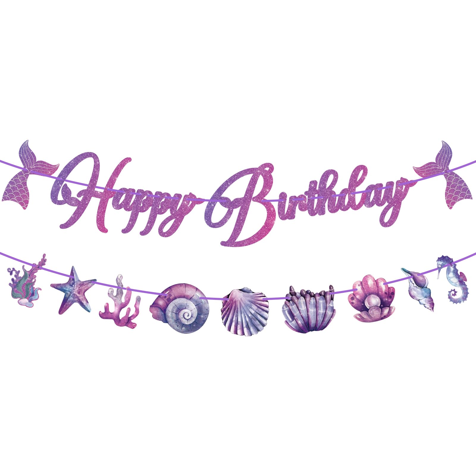 Mermaid Party Decorations Mermaid Birthday Banner Undersea Theme Little Mermaid Tail Shell Coral Jellyfish Garland Birthday Party Decorations Sign for Kids Girls Birthday Party Supplies