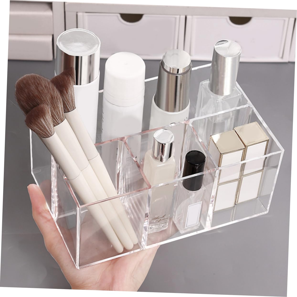 Cabilock 4 Piezas Titular De Cepillo Cosmético Organizador De Maquillaje Organizador Cosmético Perfume Bolígrafo Automático Hacer Cajones Organizadores De Maquillaje Cubierto PD Transparent