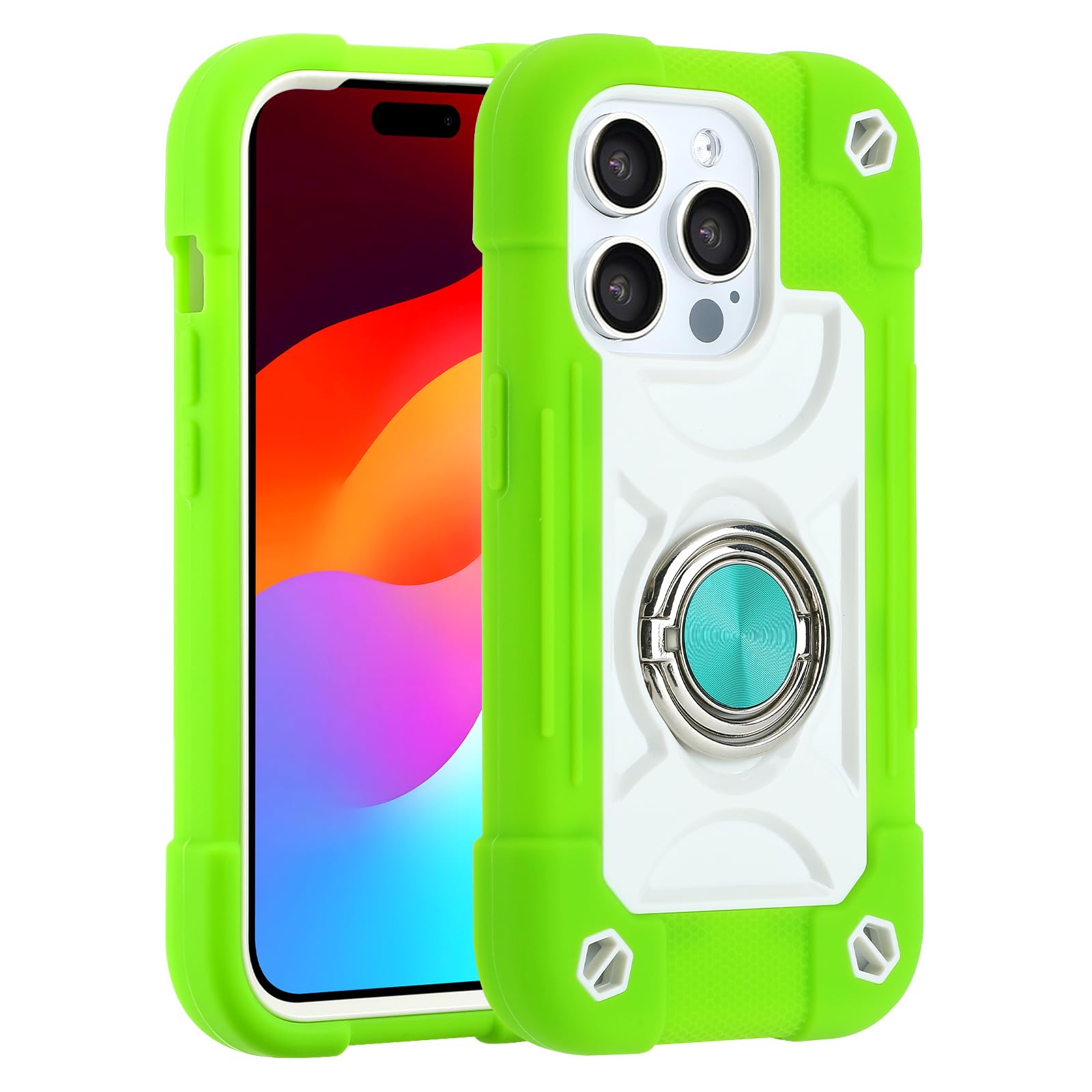 MARKILL Compatible with iPhone Case with Ring Stand, Military Grade Drop Protection Full Body Rugged Heavy Duty Case 3 in 1 Protective Durable Cover.