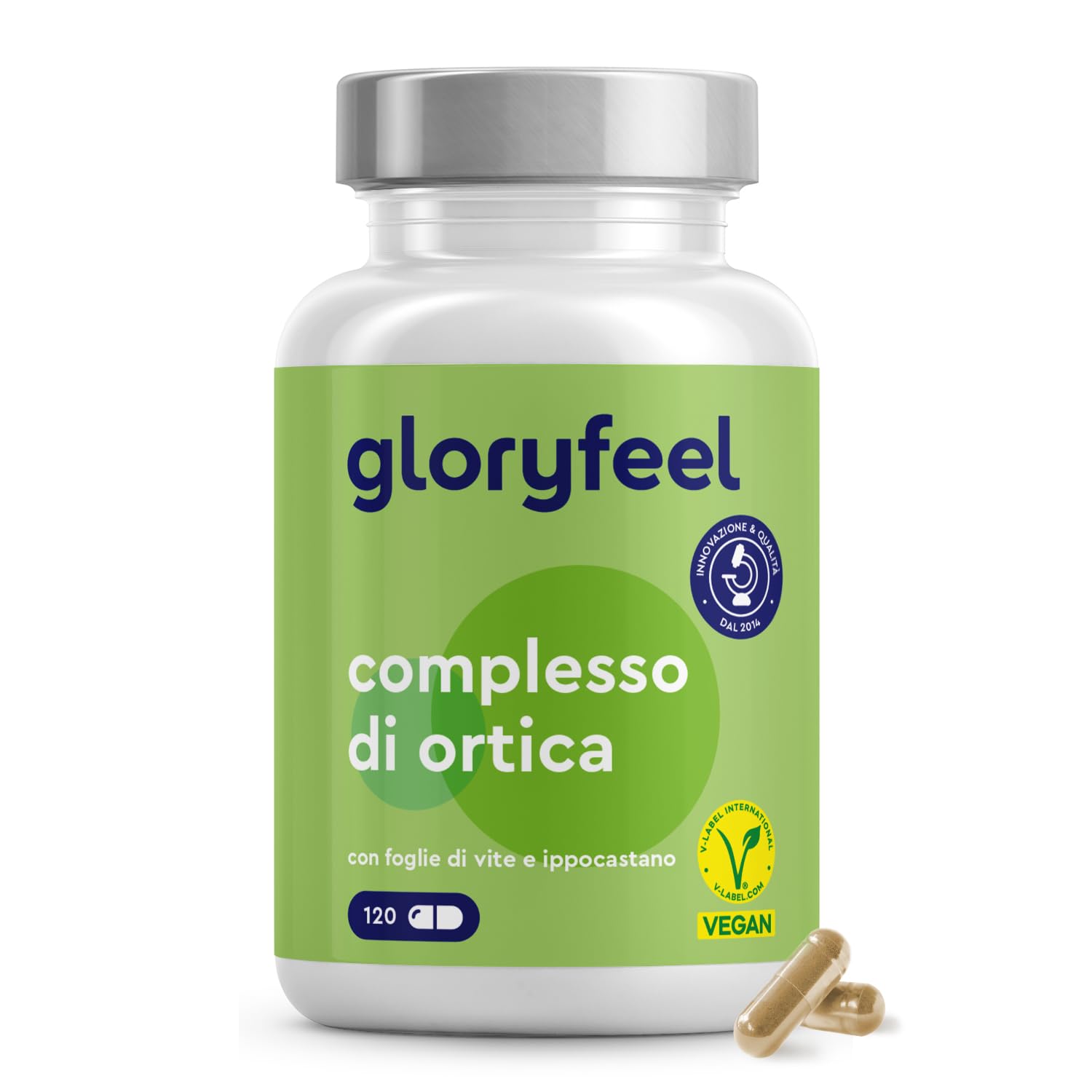 Ortica Capsule Alto Dosaggio – Estratto di Foglie di Ortica 10:1 – Con Ippocastano, Vite Rossa e Vitamina C – 120 Capsule Vegan – Rame e Manganese – Testato in Laboratorio in Germania