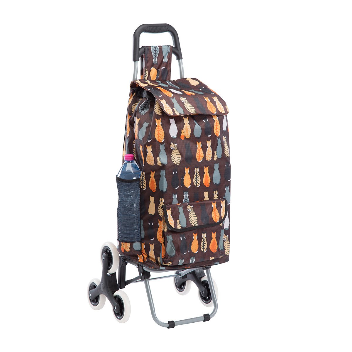 Chariot de Course, Poussette de marché 6 Roues Coloris Marron avec Motif Chats 43L