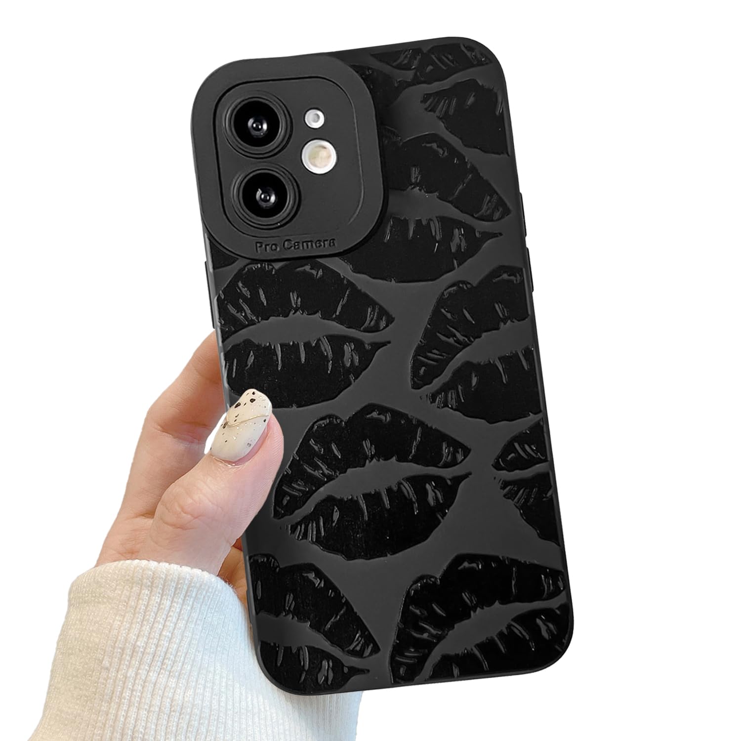 Compatible for iPhone 12 Case, Black Cute Lips Case Design for Women Girls, Soft TPU Slim Profile, Anti-Slip Shockproof Protective Phone Cover for iPhone 12