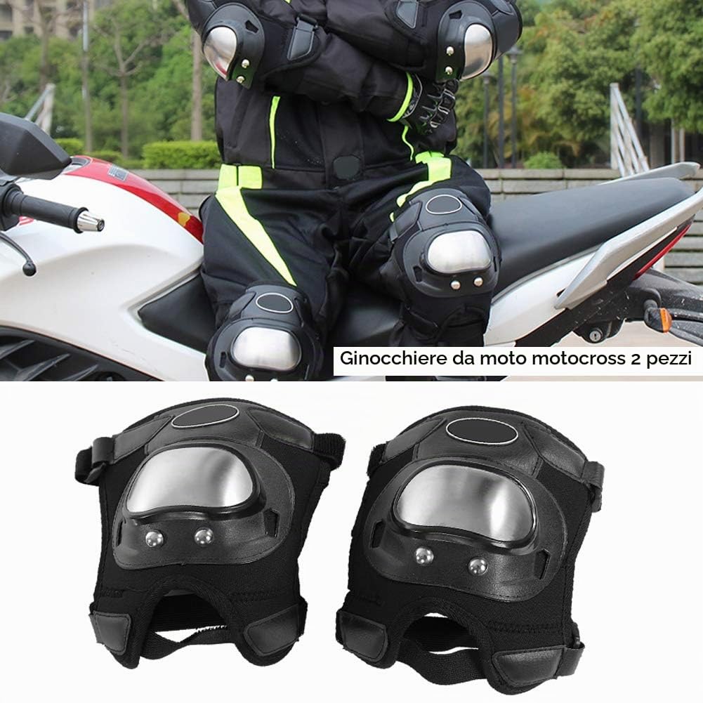 KIMISS 2 pezzi Ginocchiere Motocross Adulti Acciaio Inox - Parastinchi ATV/Moto con Cinghie Regolabili, Leggero & Antiumido (Nero)