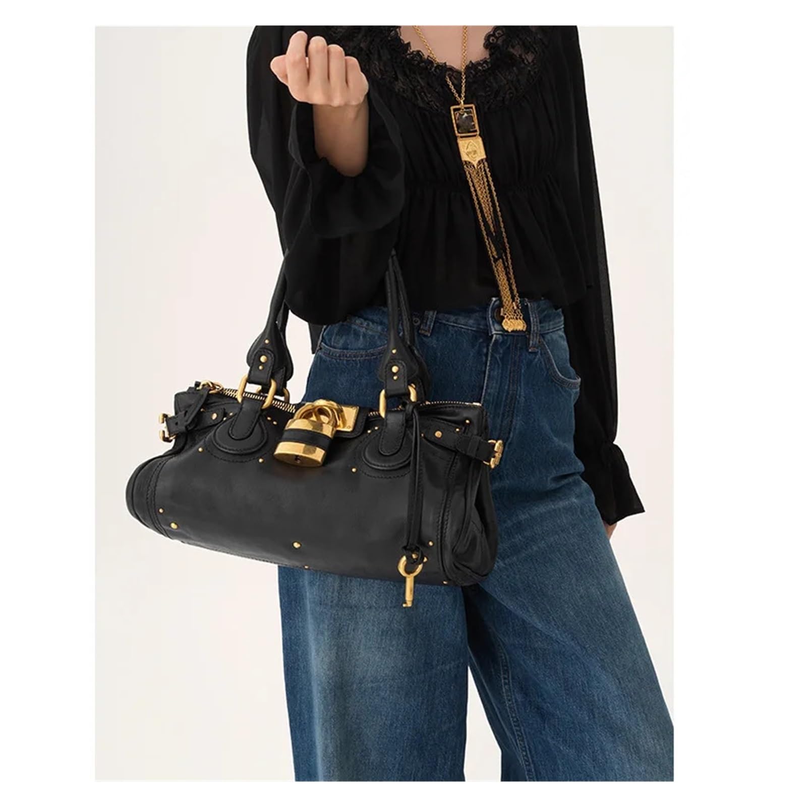 Mid Ancient Style Nische Retro Vielseitige Schlosskopftasche Nietenkissen Handtasche Pendeln Trend Damen