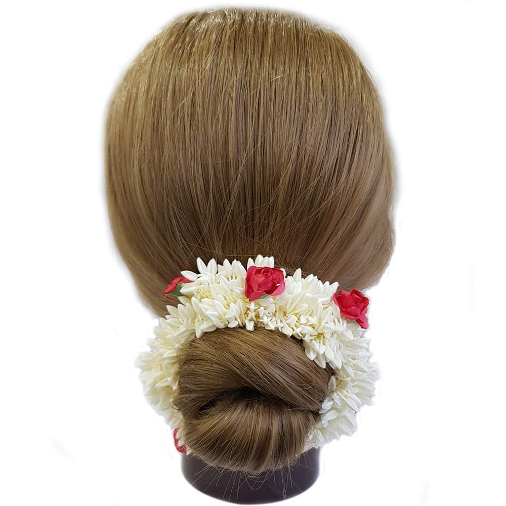Generic Traditional Indian Hair accessories White with Artificial Flower Jewelry Handmade For Women Party Wear bridal mehndi Hair Bun (1 pc)