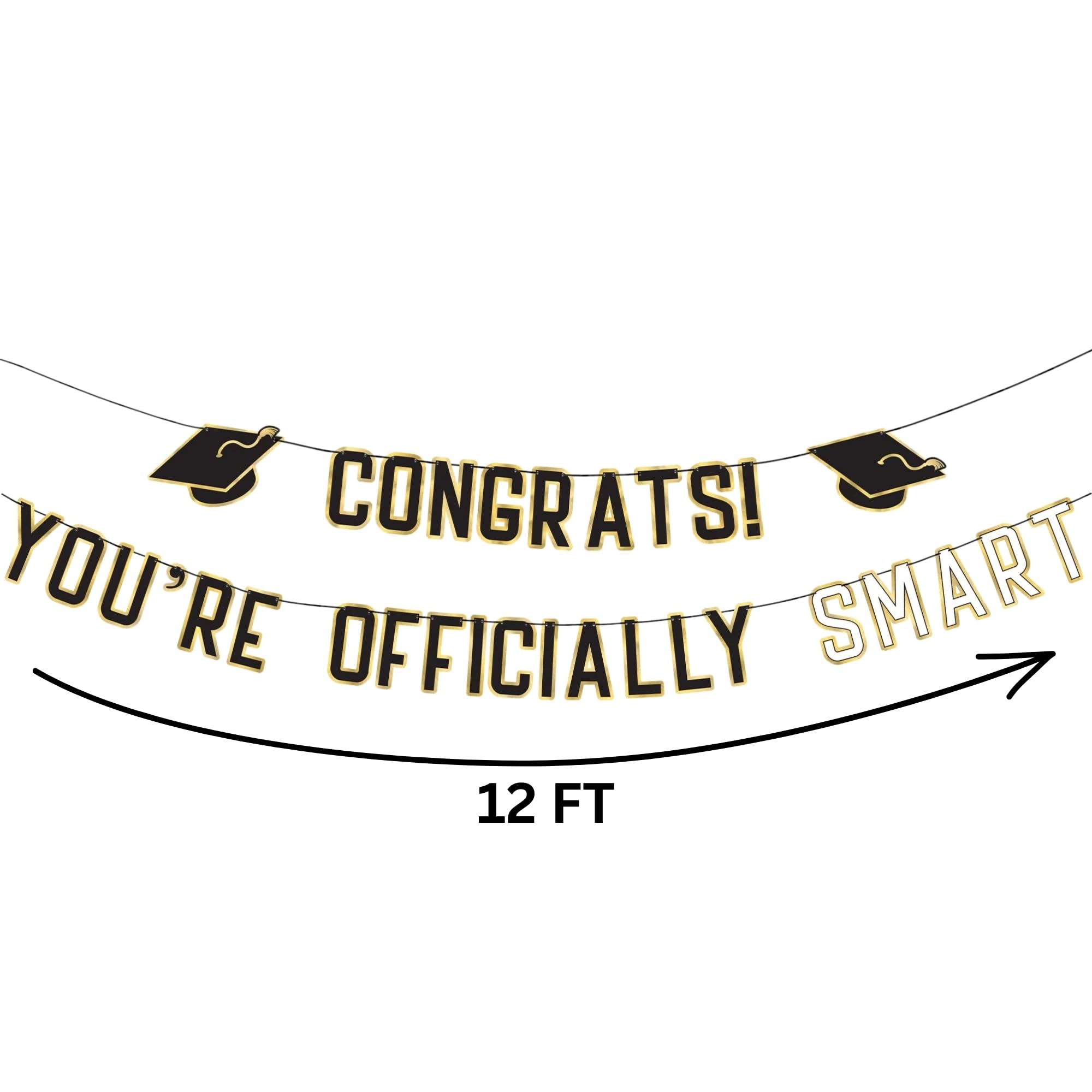Set di banner in bianco e nero "Congrats! Sei ufficialmente intelligente" - 12 piedi (set di 2) - Design accattivante per occhi, decorazione per interni ed esterni - Perfetto per feste di laurea
