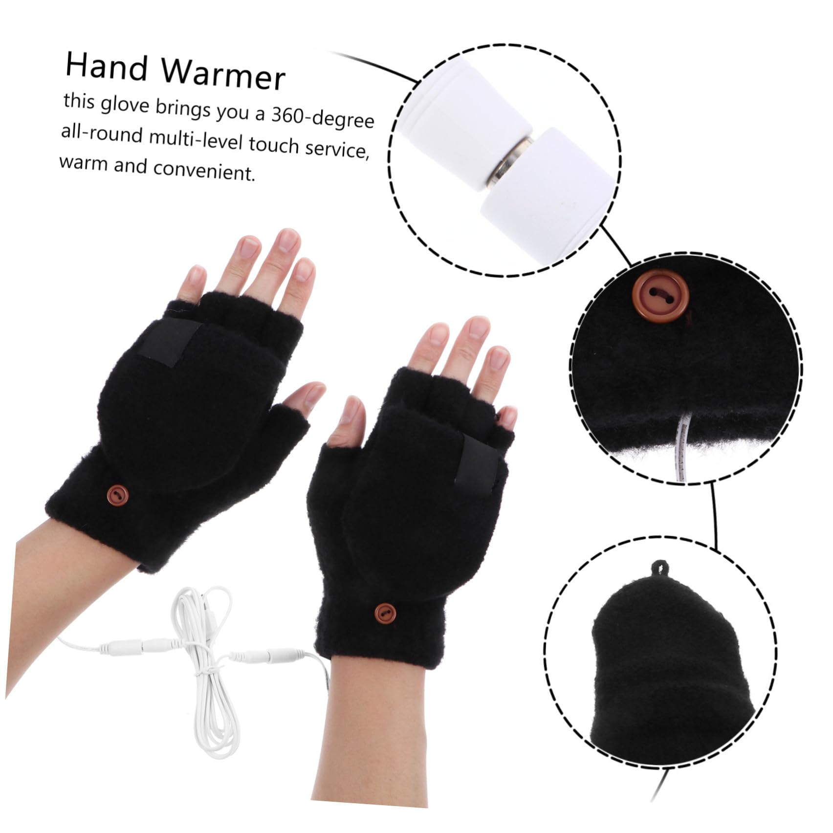 BESPORTBLE 3 Paia Guanti Riscaldati USB a Mezze Dita con Copertura, 5v Lana