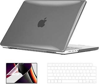 EooCoo Hard Case Black Compatible for 2021 Newest MacBook Pro 16 inch Model M1 Pro M1 Max A2485, Protective Hard Case with Keyboard Cover, Screen Protector, Crystal Black