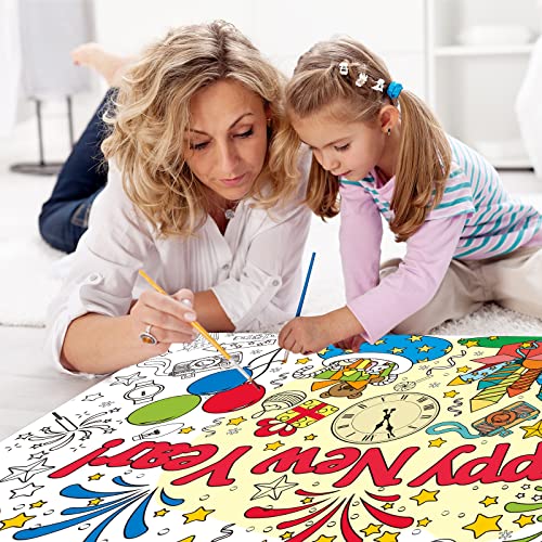 Image of Giant Happy New Year Coloring Poster for Kids 2026 New Years Eve Giant Coloring Tablecloth Large Books Huge Sheet Page Table Cover for Wall Boys Girls Classroom Home Holiday Party Supplies 31x43In