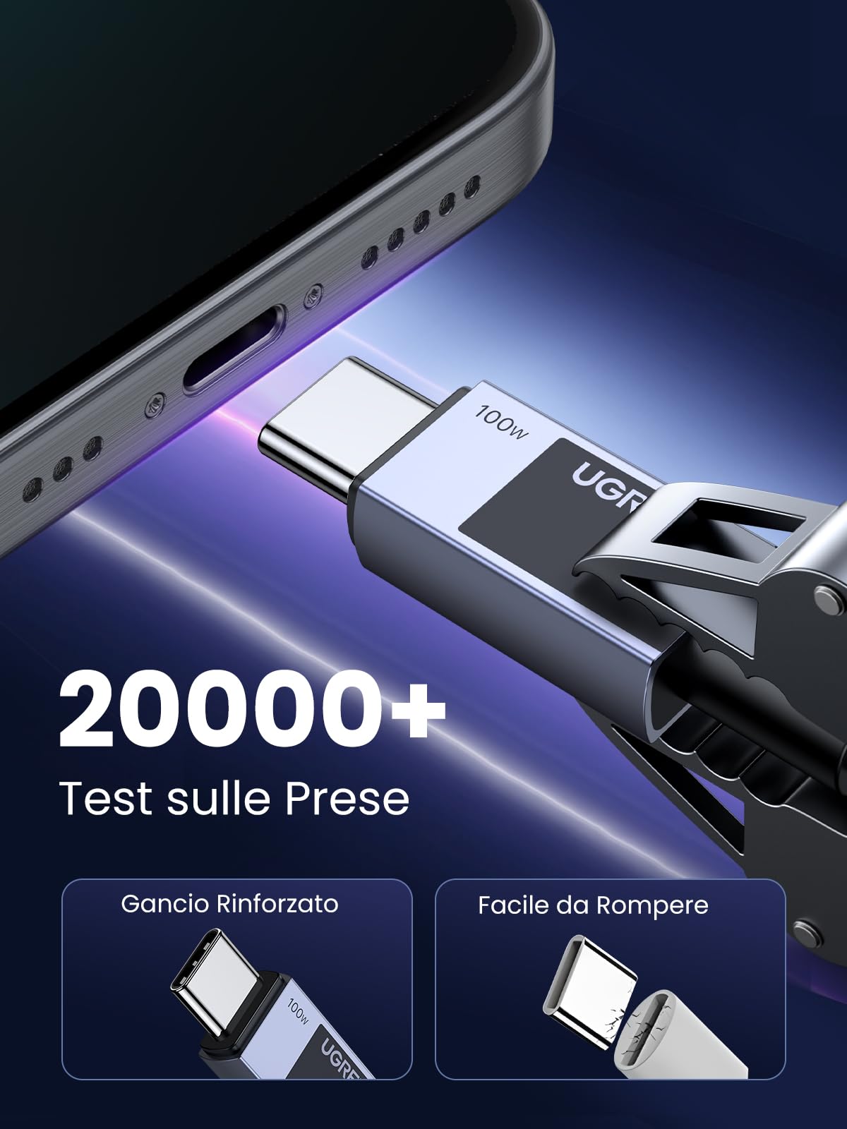 UGREEN 100W Cavo USB C PD 3.0 Ricarica Rapida 20V 5A Lega di Alluminio 1M