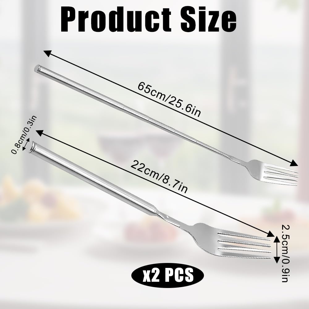 2 piezas 65 cm tenedor telescópico mango extralargo acero inoxidable retráctil cena postre fruta barbacoa accesorios 22.1-65.6 pulgadas