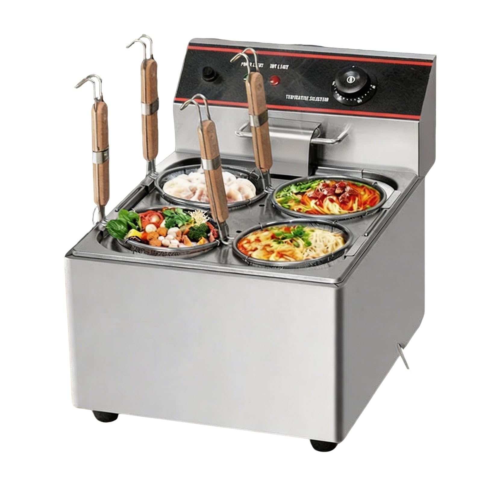 MObyat Macchina Elettrica per La Cottura di Noodles da 3500 W, 4 Fori, Controllo Preciso della Temperatura con Doppia Sonda, Temperatura Regolabile da 50 a 200 °C, Protezione Contro