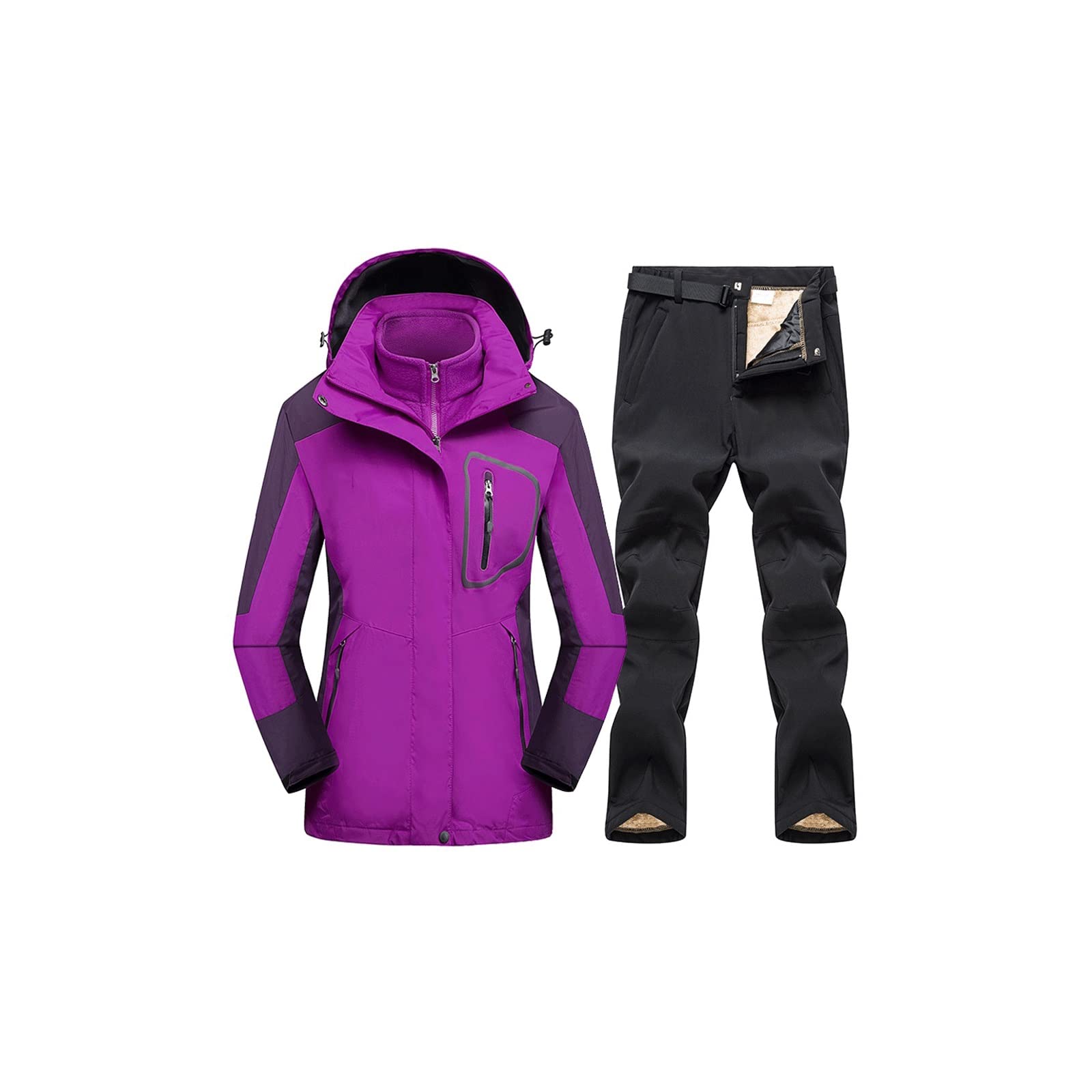 ARGUESB Ski suit Ski Suit For Women Waterproof Fleece Ski Jacket Pants Female Snow Snowboard Suits Women's Winter Sports Warm Breathable Ski Set (Color : Hortel�, Size : XXXXL)