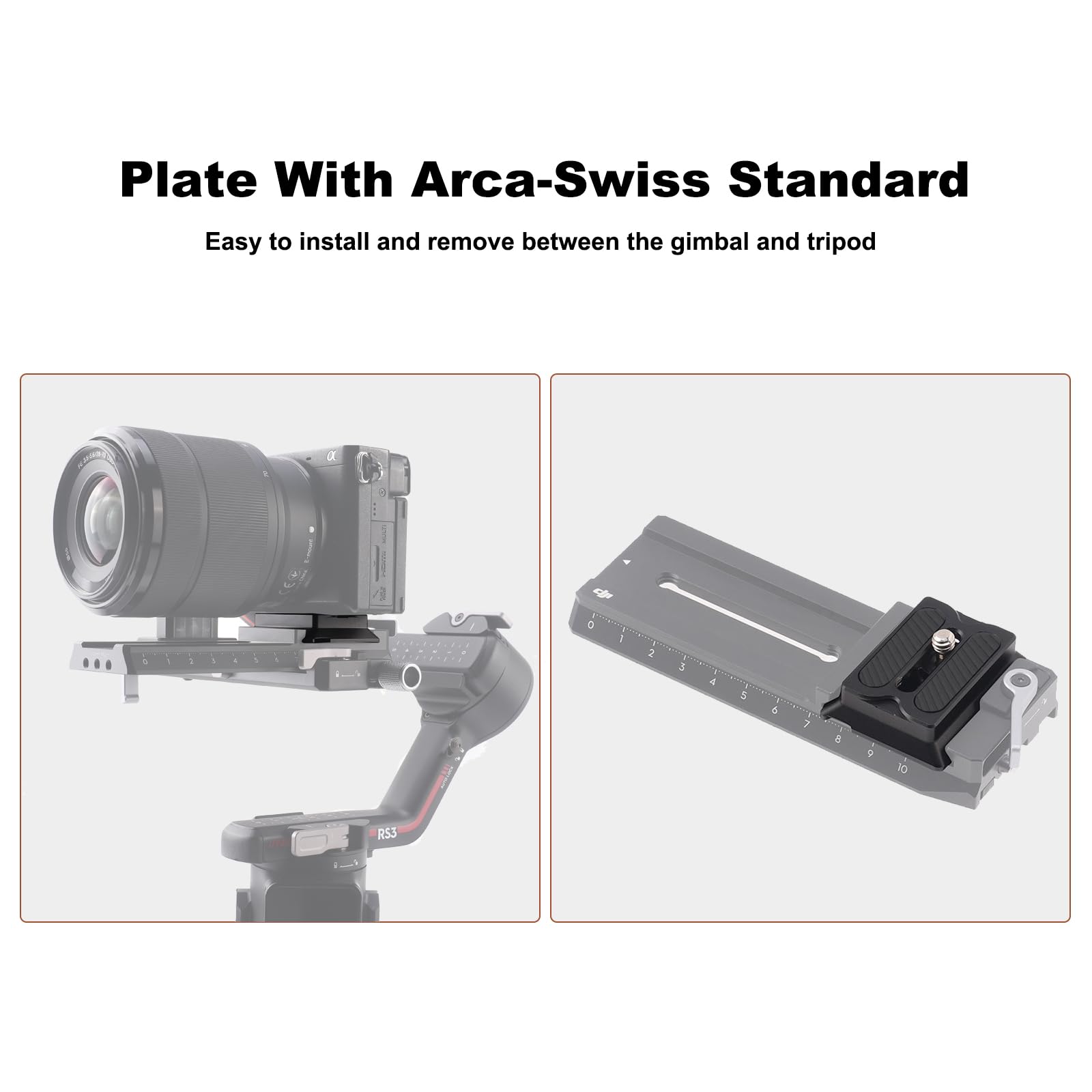 Plaque de libération rapide pour stabilisateur DJI Ronin RS 2/RSC 2/RS 3/RS 3 Pro avec norme Arca-Swiss