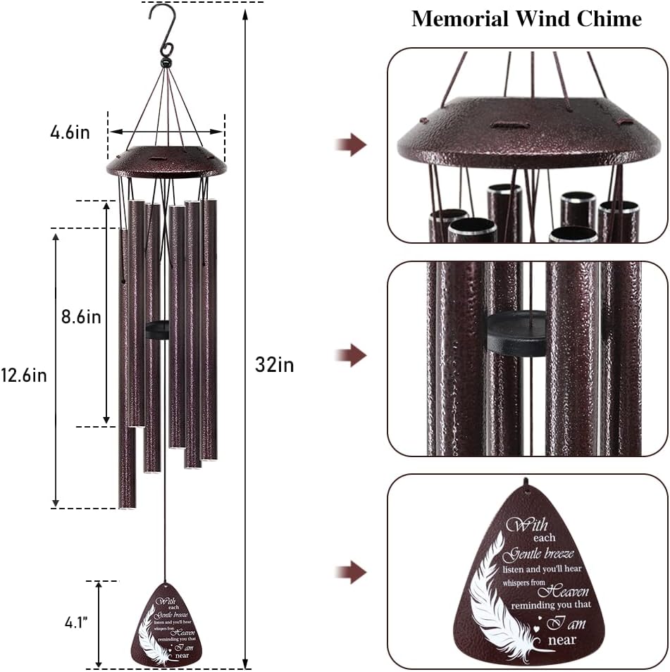 Memorial Wind Chimes for Loss of Loved One – Sympathy Wind Chime with Saying “with Each Gentle Breeze” – Remembrance Bereavement Gift for Garden, Patio, or Outdoor Decor