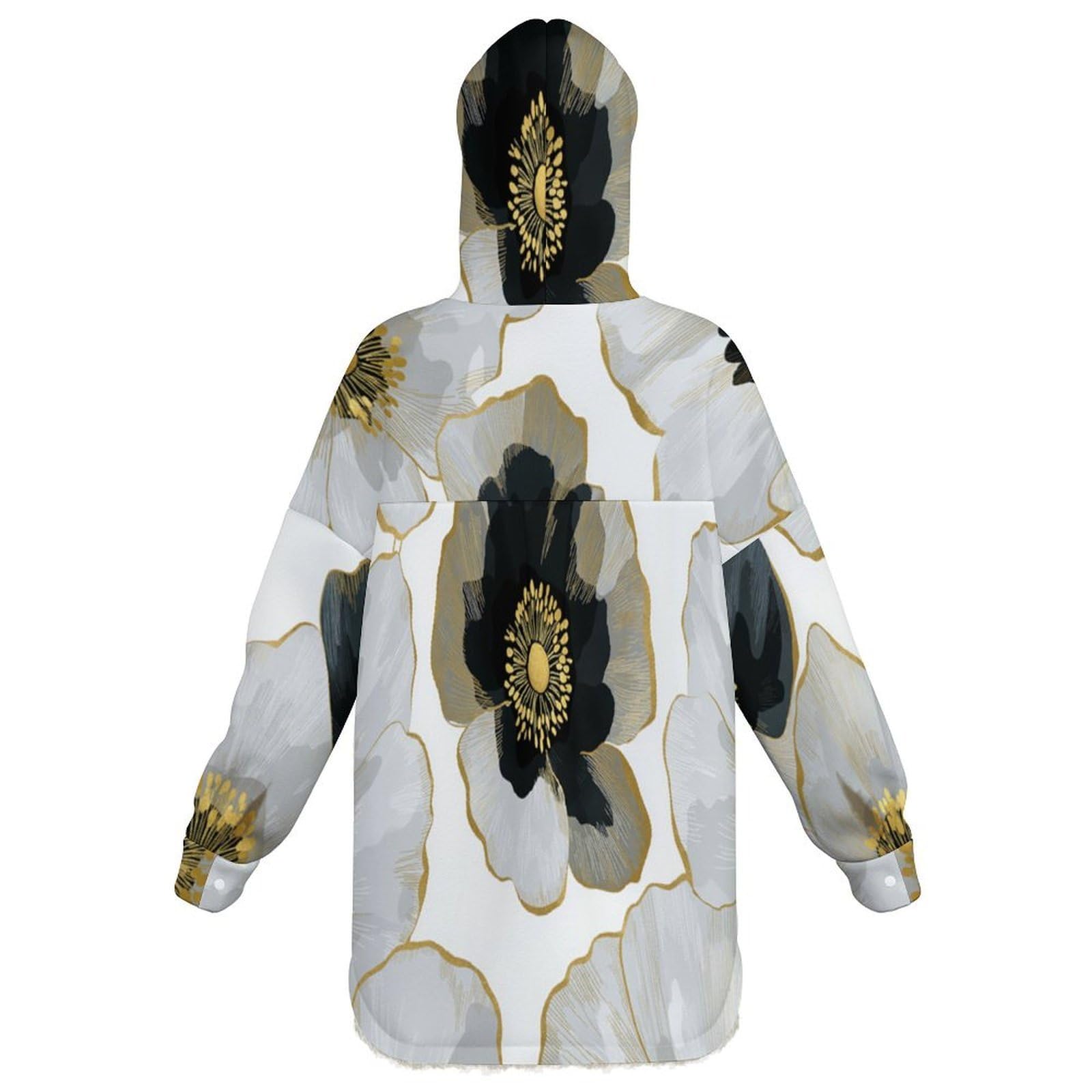 Sudadera Invierno con Capucha de Forro Polar Mujer Amapola Blanca Y Negra Cálido Hoodies a Manga Larga Felpa Sudadera con Bolsillos, Gris