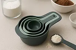 Conjunto 6 Colheres Medidoras Empilháveis em Plástico Resistente – Utensílios de Cozinha Precisos e Compactos
