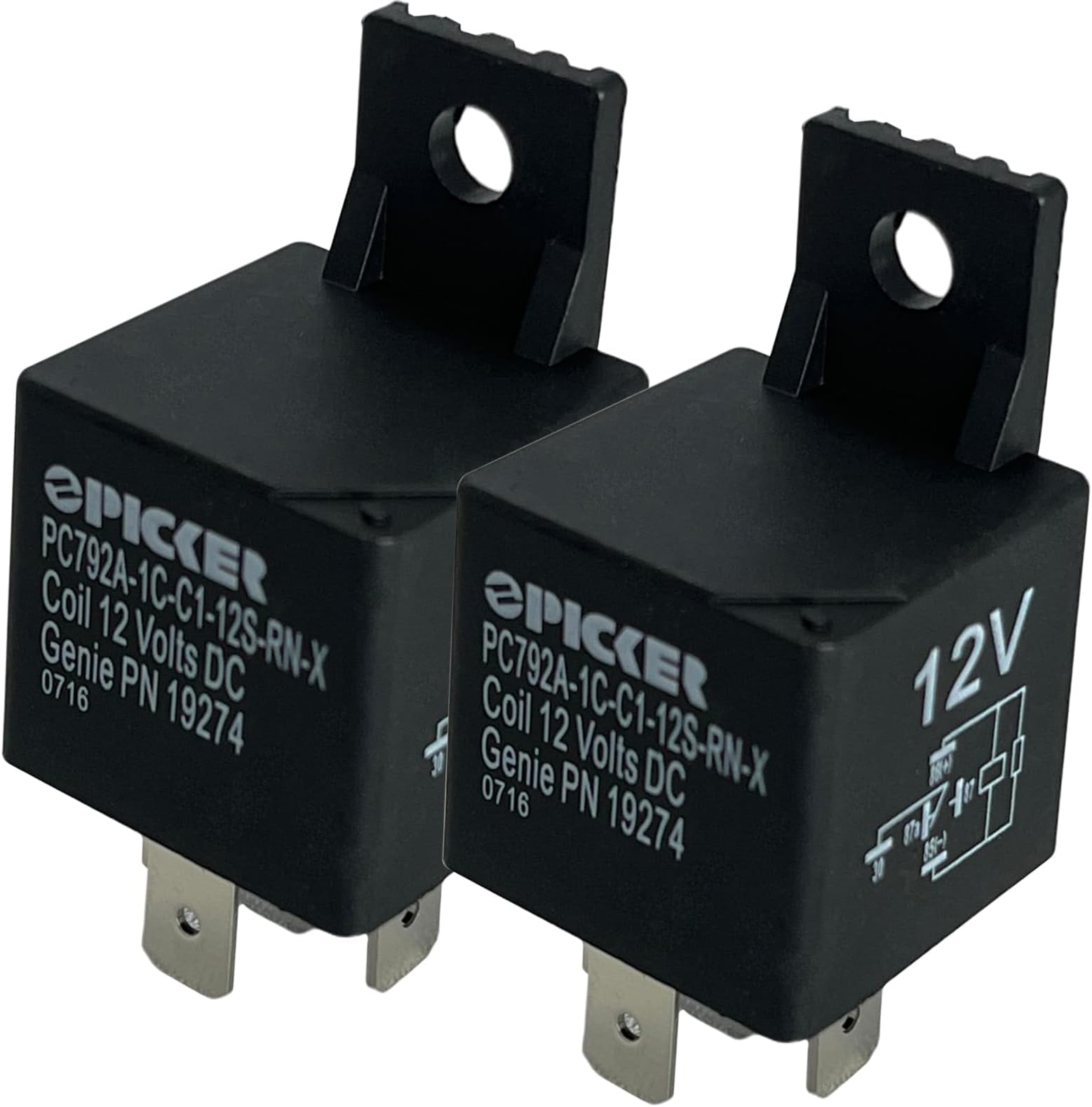2pcs Relay PC792A-1C-C1-12S-RN-X, 5-pin Mini ISO SPDT Relay, 12V 40/30A, Sealed, Built-in Resistor, Plastic Bracket. Cross Reference: Omron G8JN-1C7T-MF-R-DC12; Zettler (USA) AZ9731-1C-12DC2E