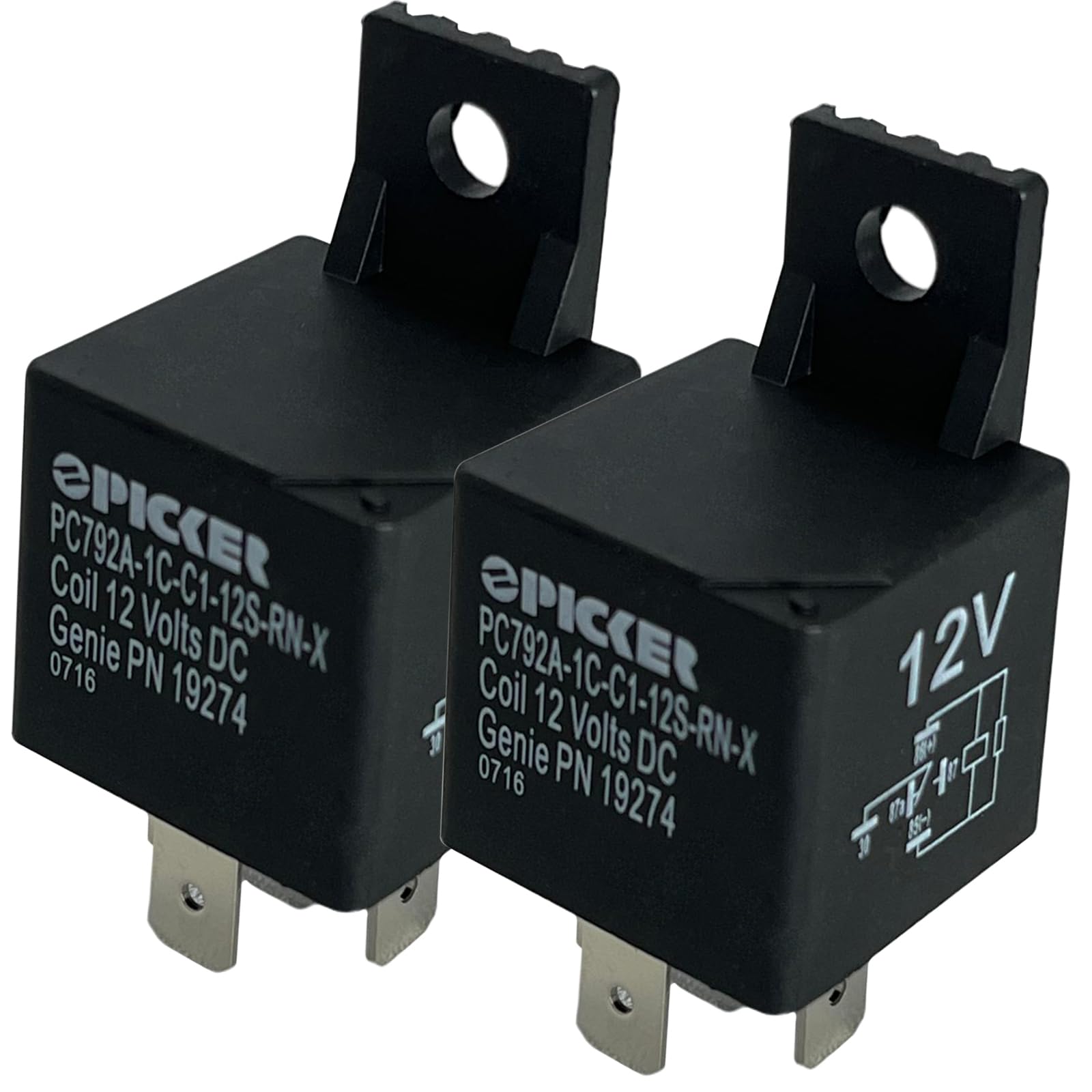 2pcs Relay PC792A-1C-C1-12S-RN-X, 5-pin Mini ISO SPDT Relay, 12V 40/30A, Sealed, Built-in Resistor, Plastic Bracket. Cross Reference: Omron G8JN-1C7T-MF-R-DC12; Zettler (USA) AZ9731-1C-12DC2E