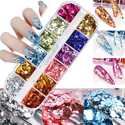 Careuoklab 5 Boxes Nail Art Sequins, Chameleon Irregular Colorful Mermaid Iridescent Glitter Flakes Hearts Butterfly Holographic Nail Art Decoration Sets For Craft Diy Makeup #TOP1