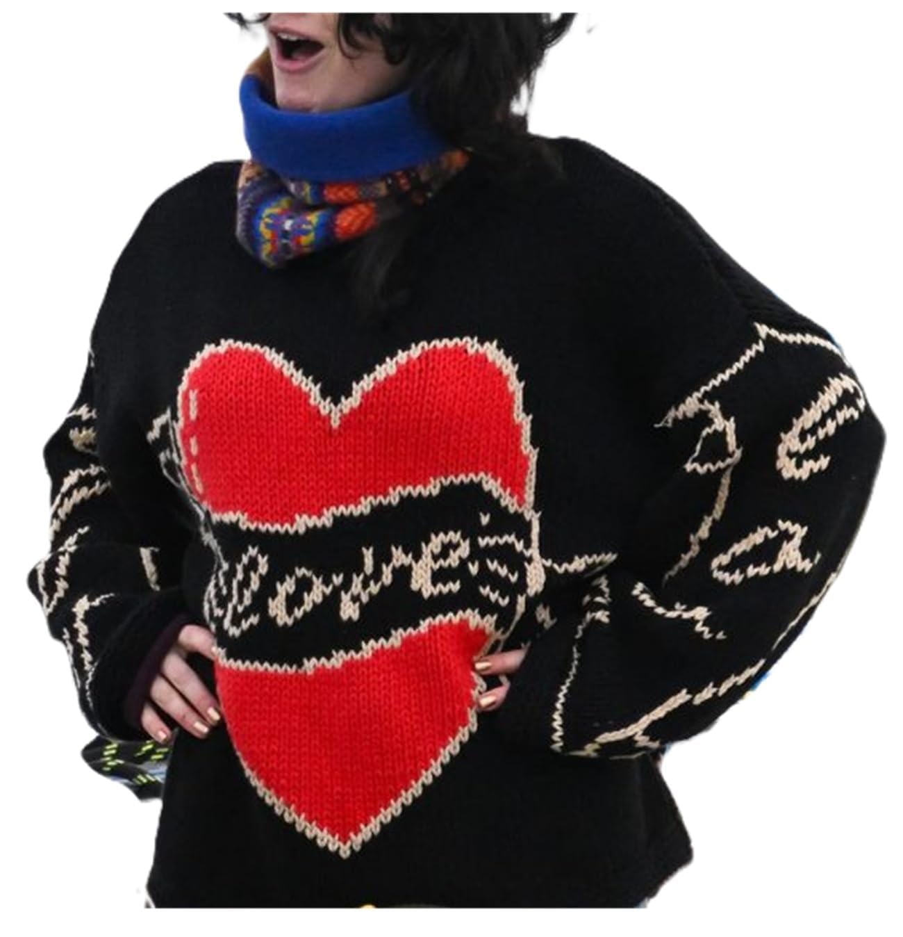 Damski czarny sweter oversize z dzianiny inspirowany stylem cosplay - luźny krój zimowa odzież uliczna