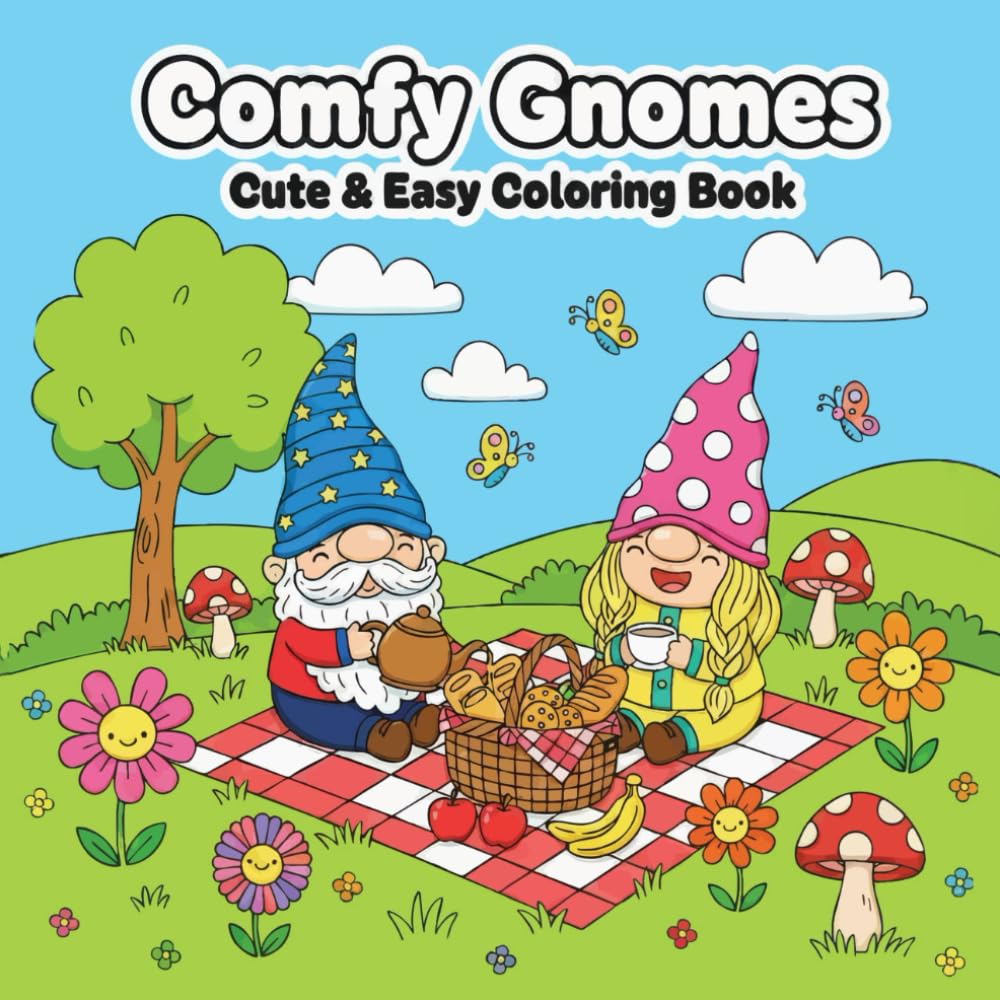 Comfy Gnomes Coloring Book: for Adults and Teens, Featuring Adorable Gnome Scenes for Stress Relief and Relaxation