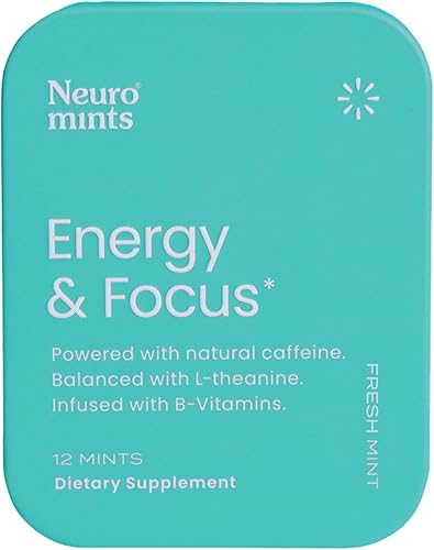 Neuro Energy & Focus Mentas  Mentas para el aliento sin azúcar con 40 mg de cafeína natural, vitaminas B y L-teanina  Suplemento cerebral vegano