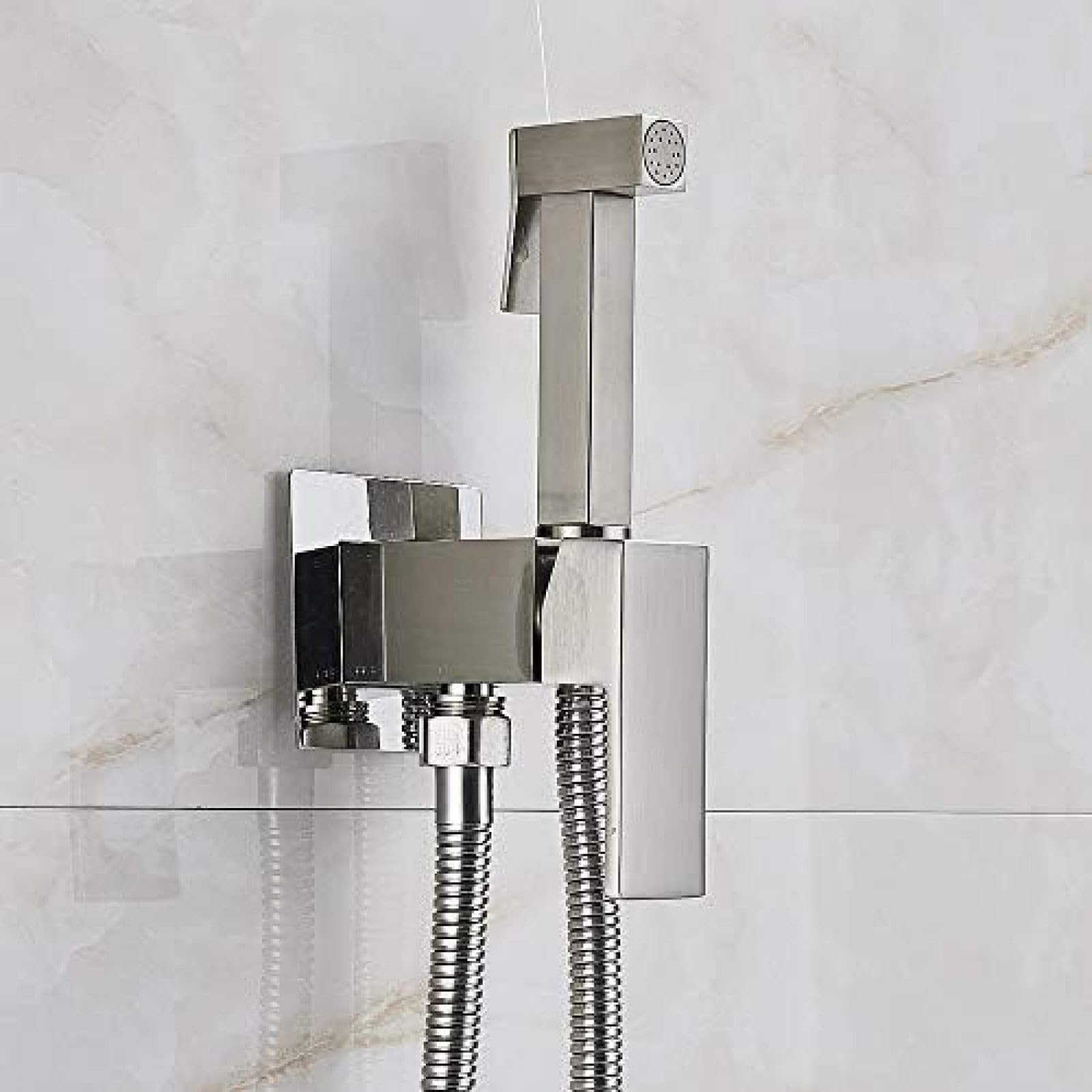 Rubinetto Bidet in Ottone, Miscelatore Doccia, Acqua Calda e Fredda, Rubinetto a spruzzo Quadrato, rubinetti per WC - Nichel Spazzolato, Nichel Spazzolato (Nichel Spazzolato)