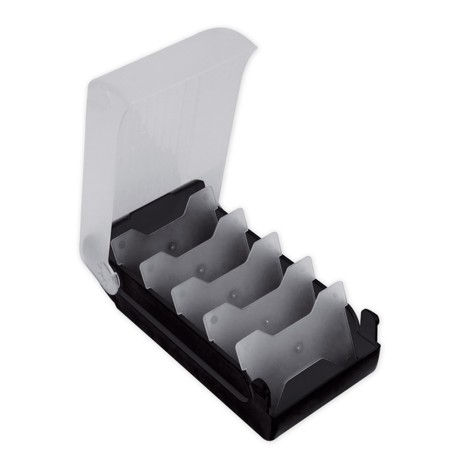 TimeTEX Boîte à fiches en plastique A8 semi-transparente avec couvercle rétractable 5 compartiments 20 x 9 x 6,5 cm noir