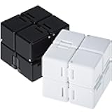 2 Packs Infinity Cube Toys Fidget Blocks, Mini Infinity Cube Desk Toy Stress Relief Toys, Cube ADHD Desk Toy for Adults, Sensory Toys (Black, White)