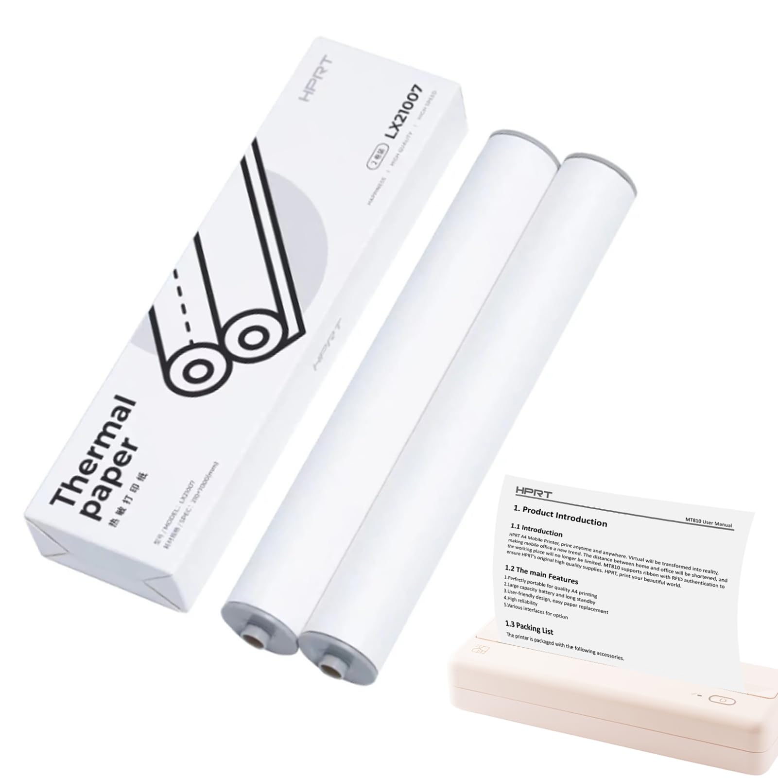 2 Rolls A4 Thermal Paper, 21 x 29.7 cm Portable Thermal Paper Compatible with MT890/HPRT MT810/M08F/ITP01/ITP04