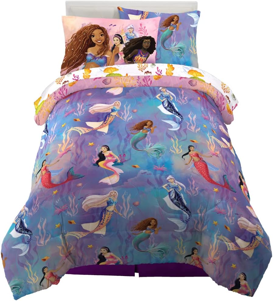 Disney's The Little Mermaid Ariel Live Action Movie Kids Bedding Super Soft Comforter and Sheet Set with Sham, Twin, (100% Official Licensed Product) By Franco