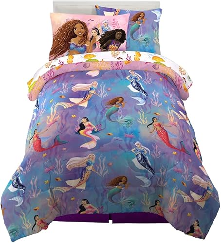 Miniatura 2 de Franco Disney's The Little Mermaid Ariel - Juego de ropa de cama para niños de película de acción en vivo, súper suave, juego de edredón y sábanas y