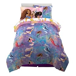 Disney's The Little Mermaid Ariel Live Action Movie Kids Bedding Super Soft Comforter and Sheet Set with Sham, Twin, (100% Official Licensed Product) By Franco