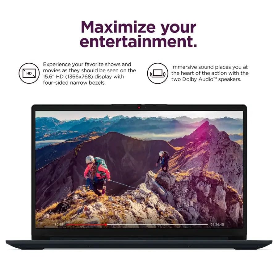 Lenovo IdeaPad 15.6" HD Anti-Glare w/ 1 Year Microsoft 365, 12GB RAM, 384GB SSD, Windows 11 Home, Up to 9.5 Hours Battery Life, Intel Processor, WiFi 6, HDMI, USB-C, SD Card Reader, w/WOWPC USB