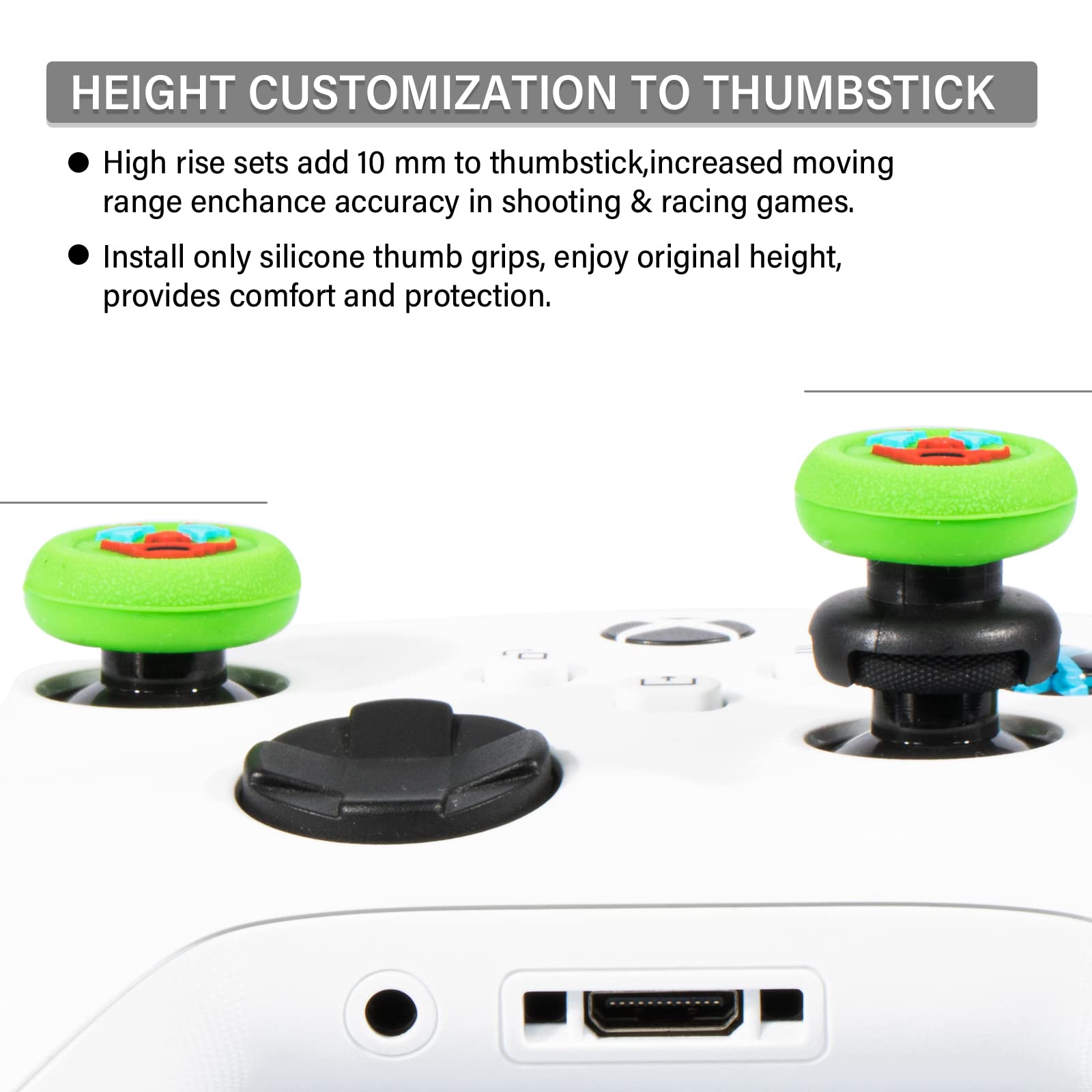 FPS Thumbstick Grip Agarres Pulgar Extensor x 2 Y Silicona Apretón Cubrir Grip x 4 para Xbox Series X/S & Xbox One Mando (Joker Verde Negro)