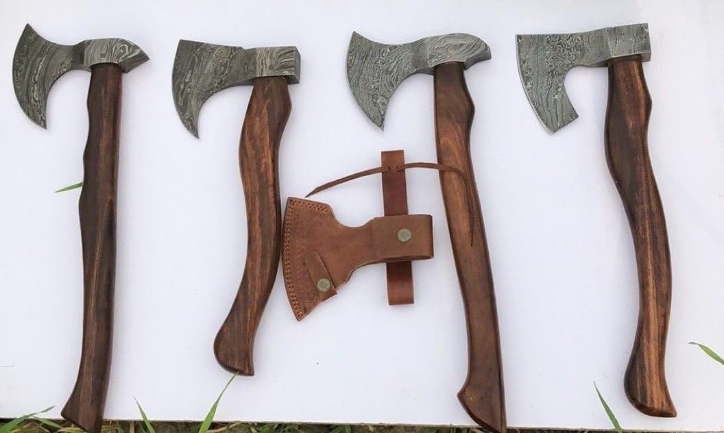 MOUNTAINFORGE Custom Hand Forged Damascus Steel Axe 4 Hatchet Survival Axe Camping Axe - Bushcraft Axe - Wood Axe - Battle Axe - Damascus Steel Axe - Viking Axe with Sheath : Sports & Outdoors