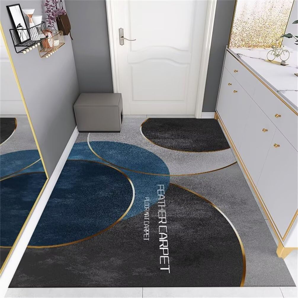 Grand tapis de salon 80x150cm au motif géométrique moderne gris et bleu