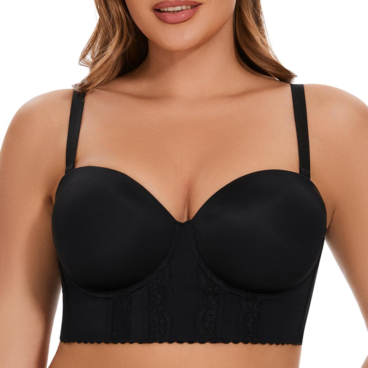 Women Longline Strapless Bra Seamless Bustier Bra Hide Back Fat - Image 3
