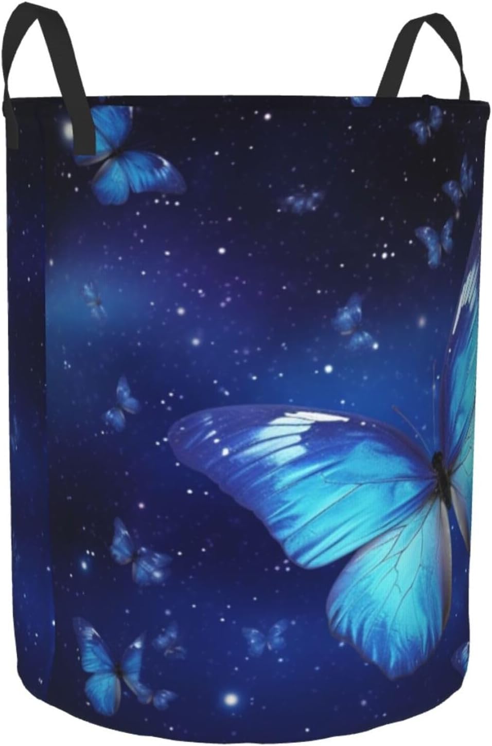 Blue Starry Butterfly Laundry Basket Foldable Waterproof Laundry Hamper Clothes Storage Bin With Handles Oxford Cloth Toy Organizer Basket For Bathroom Laundry Bedroom Small image 2