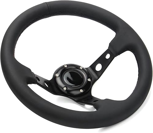 Miniatura 2 de Spaorcco Volante universal de carreras de 6 pernos 12.598 in 12.5 pulgadas, marco de aluminio de microfibra negra, plato de maíz profundo, volante