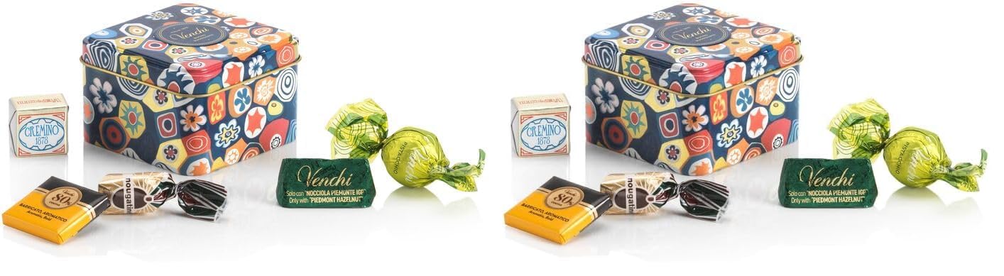 Venchi - Small Murrine Tin Gift Box with Assorted Chocolates, 2.93 oz, Gluten-Free, No Artificial Colors or Preservatives, Gift Idea (Pack of 2)