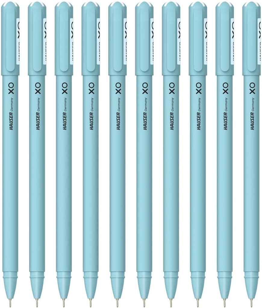 Hauser Xo Ball Pen Pouch Pack | Tip Size 0.7 mm | Sleek Body & Minimalistic Design | Matt Finish | Solid Body Type | Low Viscosity Ink | Ultra Durable Tip | Blue Ink, Set Of 5 Pcs