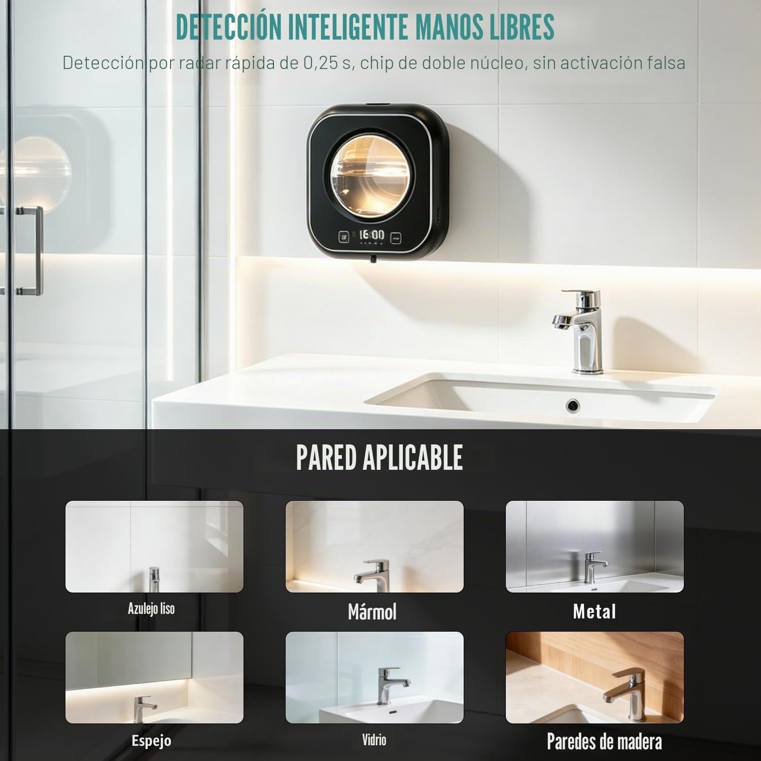 Automatico Dispensador Jabon Baño,320ml Dosificador de Jabón Líquido para Pared, Jabonera Cocina Dosificador Carga USB con Sensor Dispensador Jabon Cocina, Apto para Cocina, Baño, Hotel